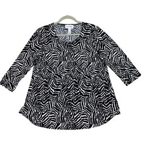 Joseph Ribkoff Women's Top 10 Black Vanilla Abstract Print 3/4 Sleeve Tunic